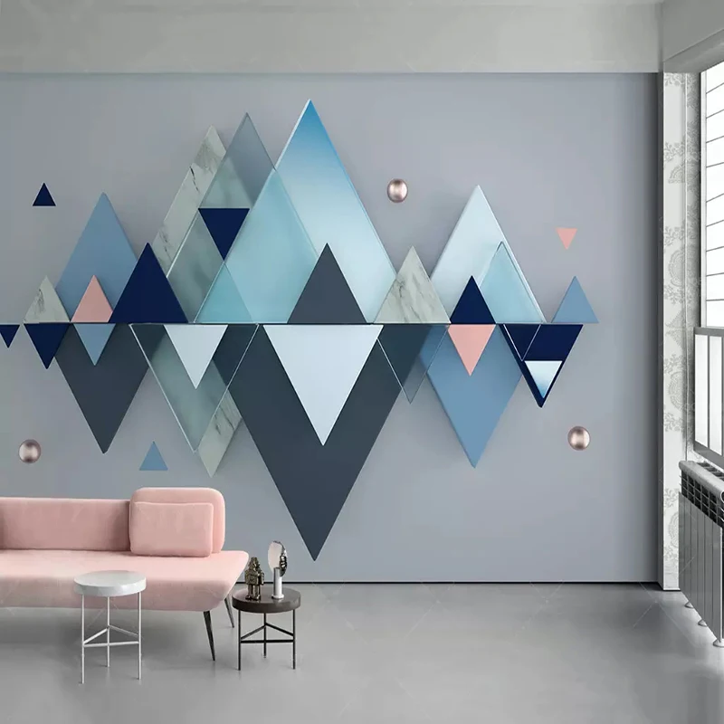 Customized products 3D Stereo Blue Geometric Triangle Mural Wallpaper Modern Living Room Bedroom Home Decor Creative Photo Wall