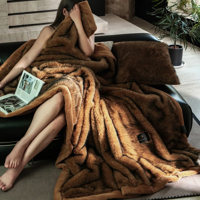 High-end autumn and winter faux fox fur blanket, winter thickened warm cover, Raschel air conditioner blanket, sofa blanket