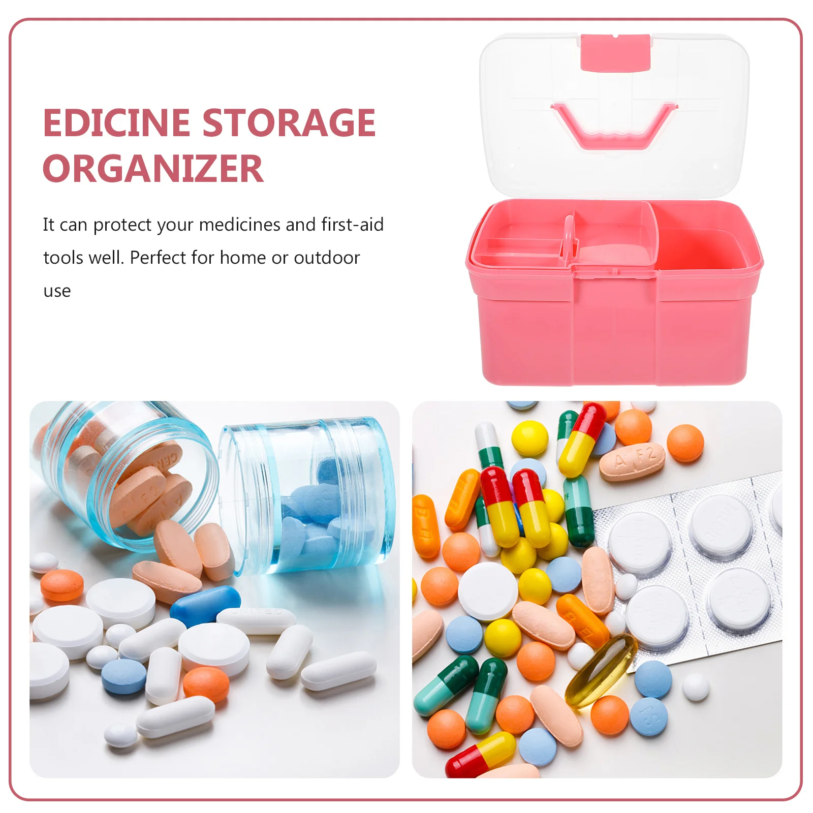 صندوق دواء 31x20x20 سنتيمتر وردي ناعم النهاية حقيبة حمل قوية للطب ومستلزمات الإسعافات الأولية صندوق الإسعافات الأولية