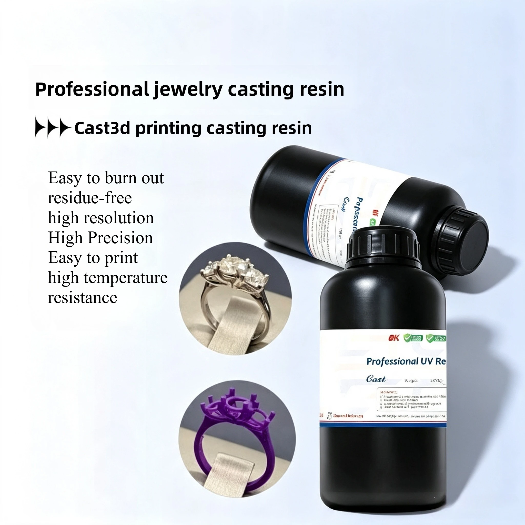 0.5/1kg High Precision Castable UV Photosensitive Resin LCD 3D Printing Consumable for Jewelry Casting Wax Pattern Model Making