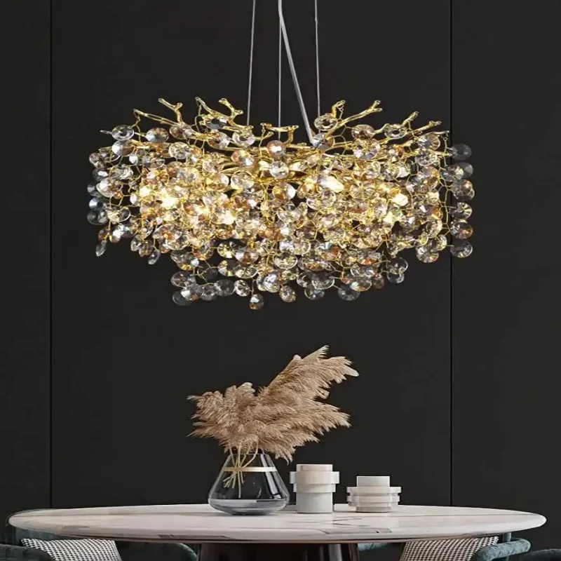 New Design Sunflower Chandelier Round 60/80/100cm Crystal LED Pendant Dining Room Living Room Lighting Gold Luxury Decor Lamp