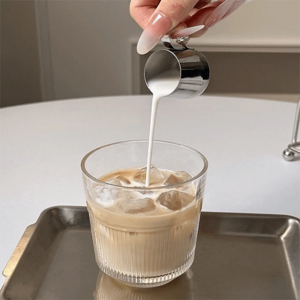 2 Piece 304 Stainless Steel Mini Milk Jug 12/30 ML Quantitative Small Milk Pitcher Small Capacity Pointed Mouth Cafe Milk Jigger