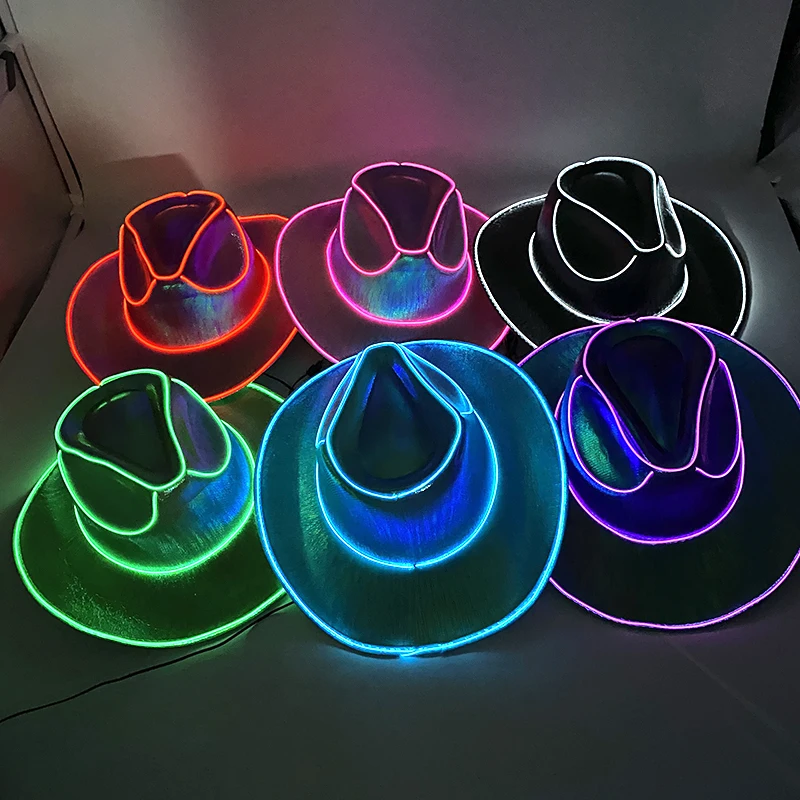 Halloween Christmas EL Wire Light Up Sequin Jazz Hat Adult Neon LED Luminous Festival Party Dress Up Cap For Men and Women