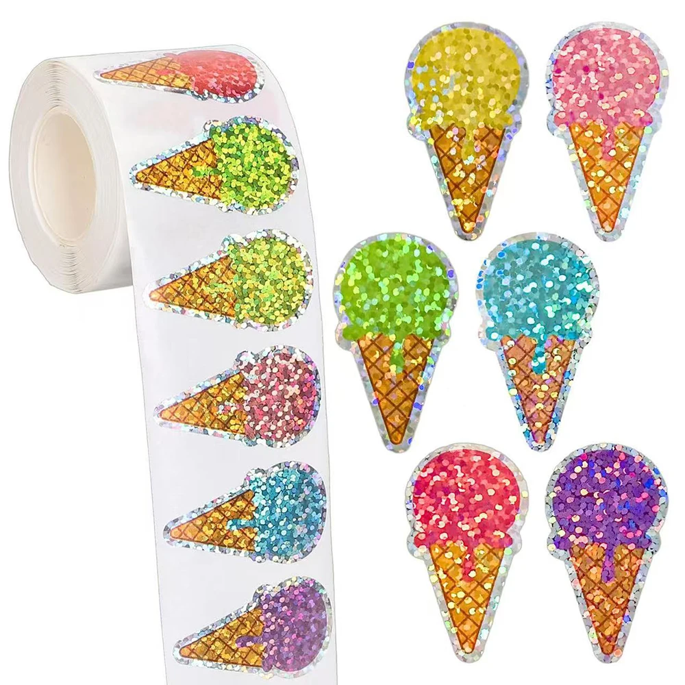 500 Stück Cartoon-Eiscreme-Aufkleber, leuchtend bunt, Rolle, DIY, Laptop, Scrapbooking, Handyhülle, Dekoration, Schreibwaren, Aufkleber, Etikett