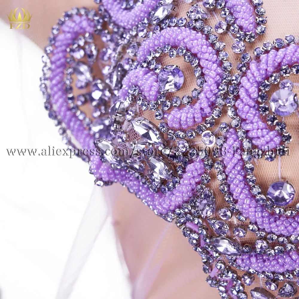FZD 1 PCS Purple Crystal Rhinestones Beads Bodice Patches Beads Apprarel for Wedding Dresses Patches for Clothing Embroidery