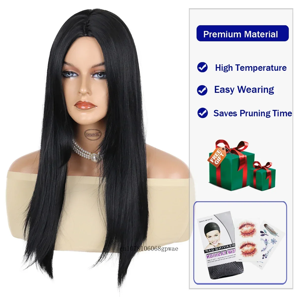 Perruques synthétiques pour femmes, perruque de Cosplay familiale Anime 26 pouces, cheveux longs et lisses noirs soyeux, résistants à la chaleur, utilisation quotidienne pour fête d'halloween
