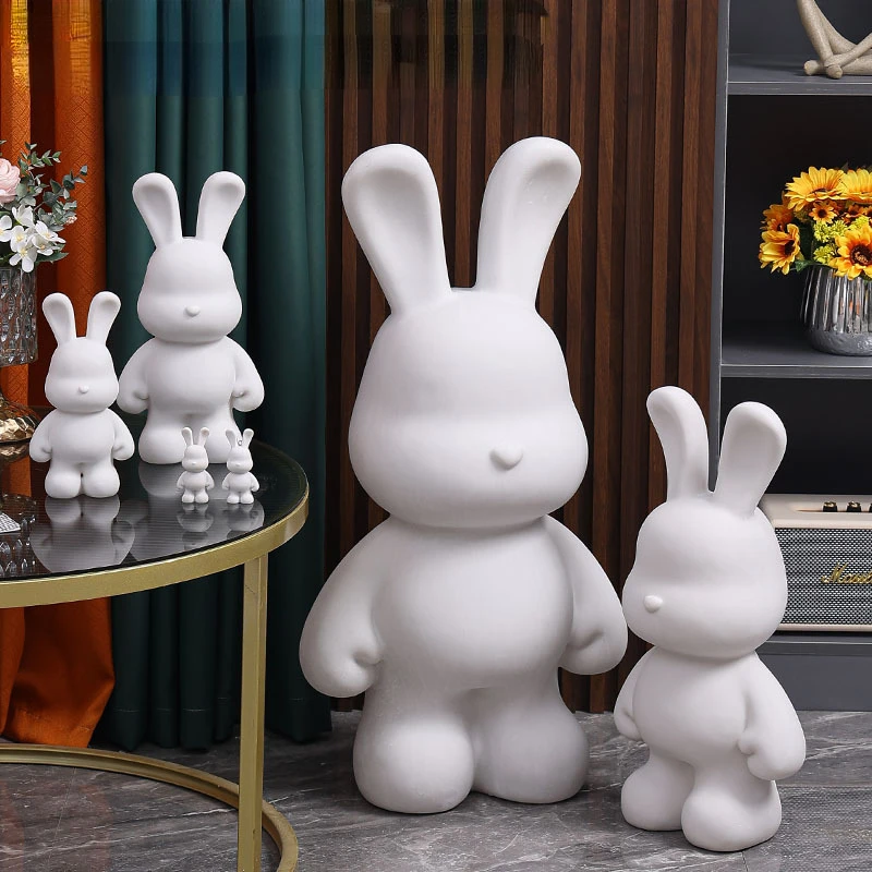 

New DIY Paint Fluid Animal Bear Rabbit Lucky Dragon White Hand Painted Home Decoration Doll Toy Statue Deposit Can Handmade Gift