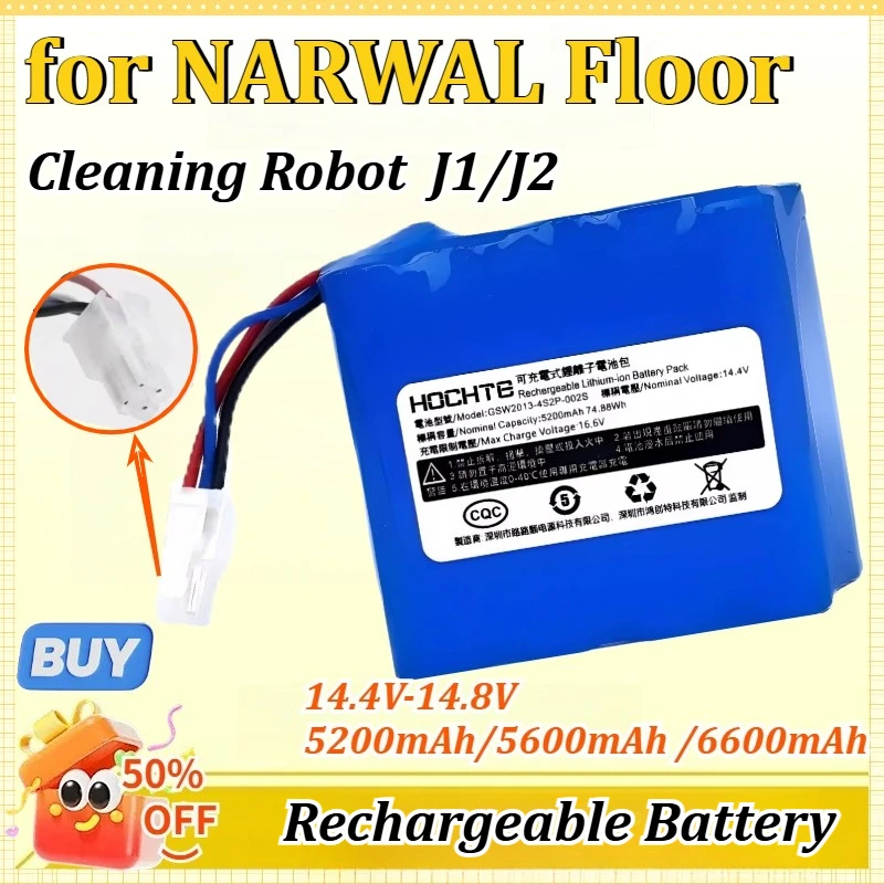 

Vacuum Cleaner Battery for NARWAL J1/J2/J3/J4 Floor 5200mAh 5600mAh 6600mAh 14.4V/14.8V YJCC001/YJCC010/012/015 Cleaning Robot
