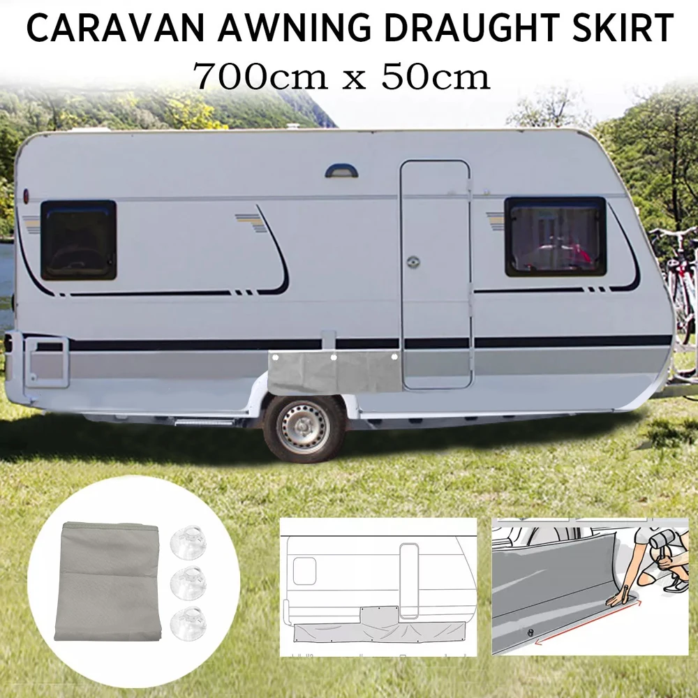 

1set Caravan Awning Draught Skirt 7m Length X 50cm Deep With Wheel Arch Covers Suckers Motorhome Draft Campervan Side Skirting