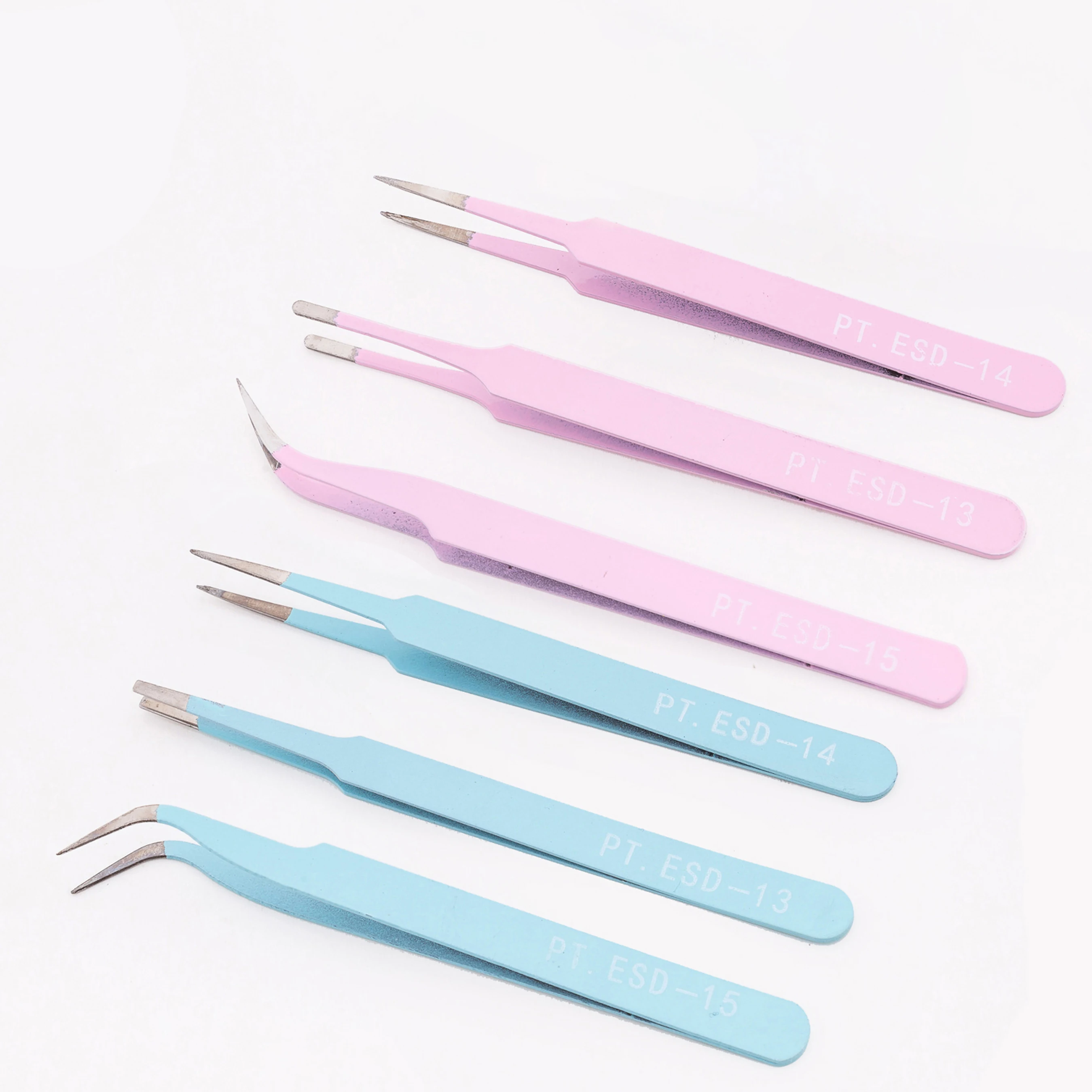 Pink blue tweezers straight end elbow flat head ESD anti-static tweezers beauty nail DIY plastic tweezers