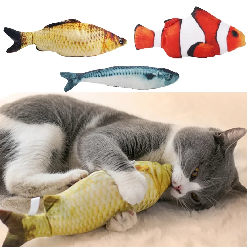 Plush Cat Fish Toy Entertainment Interactive Simulation Mint Fidget Toys Stuffed Playing Toy for Cats Kitten  Pet Supplies 20cm