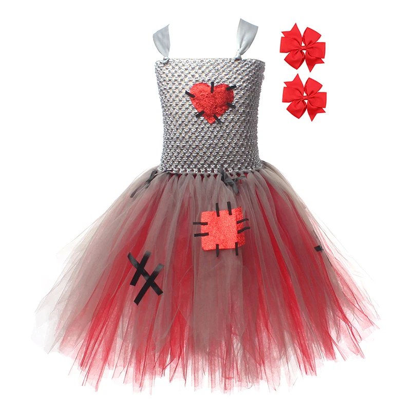 Costume d'Halloween Effrayant en Tulle pour Enfant, Robe et Pinces à Cheveux, Tenue de Vacances Cosplay pour Fille