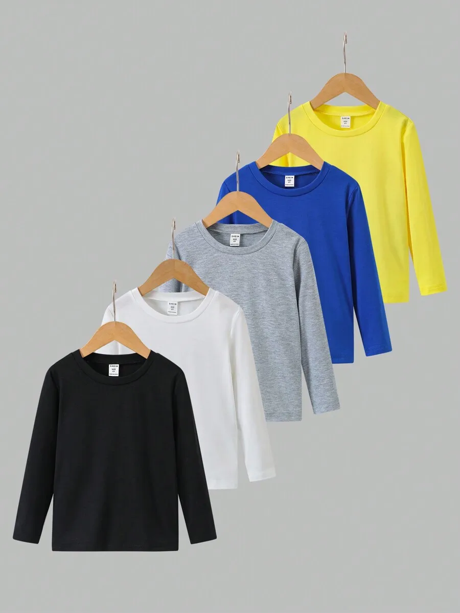 

Kids Solid Color Round Neck Long Sleeve T-Shirt for Casual Wear