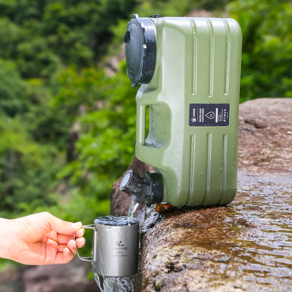 Contenedor de almacenamiento de agua de 5L con grifo, cubo de agua potable, dispensador de agua de gran capacidad, soporte para vehículo, coche, Camping