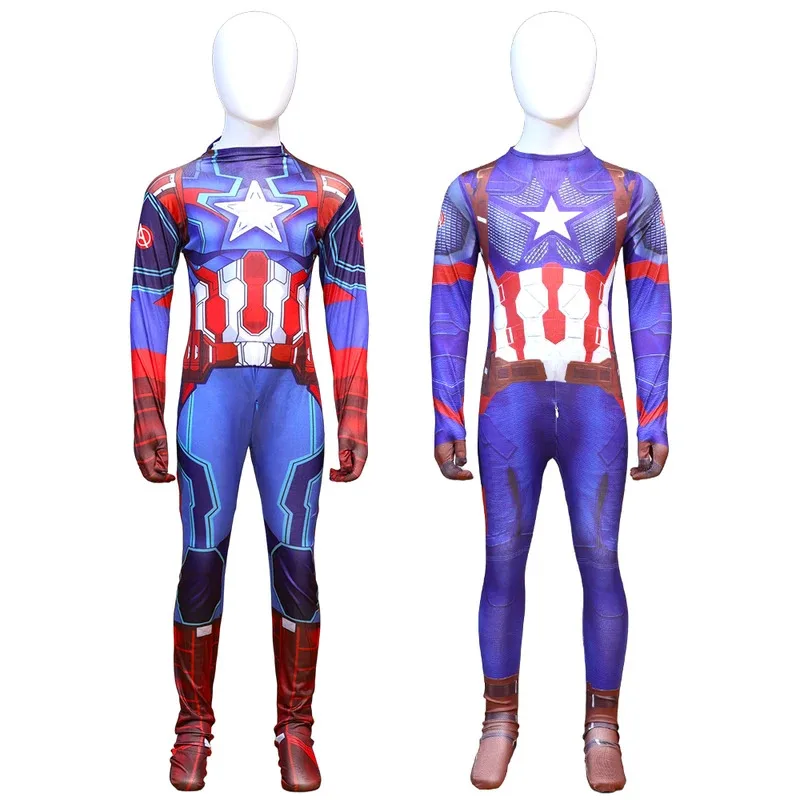 

XT8MARVEL Avengers Captain America Cosplay Costume Kids Adults Movie Role Play Bodysuit Onesies Clothes for Boys Birthday GXT6@!