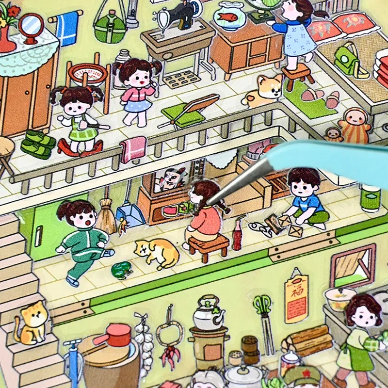 الأطفال الكبار مصغرة PET المناظر الطبيعية ملصقات ثلاثية الأبعاد المشهد البصري السيرك فرقة الكلب موكي الكرتون ملصق الإجهاد الإغاثة