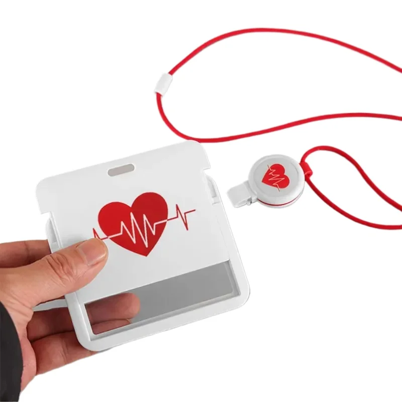 

Heart Pattern Badge Holder Working Permit Case for Nurse Doctor Name ID Tag Pass Card Cover Sleeve Badge Holder with Lanyard