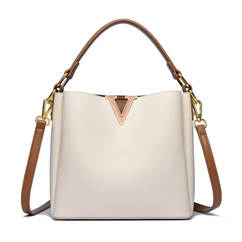 2025 Famous Brand Leather Women's Handbags Luxury Designer Chic V Shaped Bucket Bag New Fashion Tote Bag Shoulder Crossbody Bag