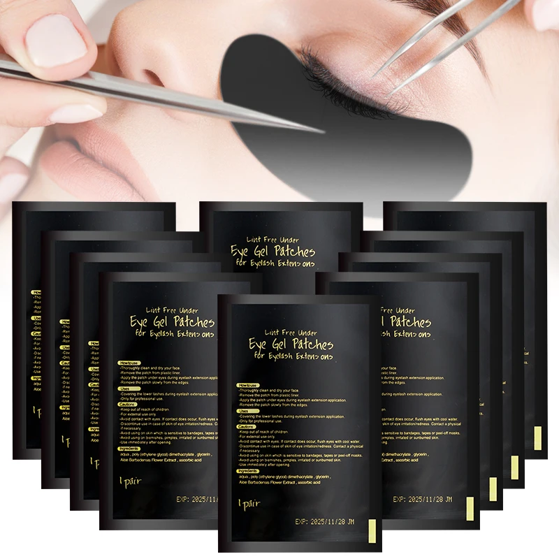 Parches UV de hidrogel para pestañas, almohadilla negra, máscara de ojos hidratante y belleza para maquillaje de extensión de pestañas, 50 pares