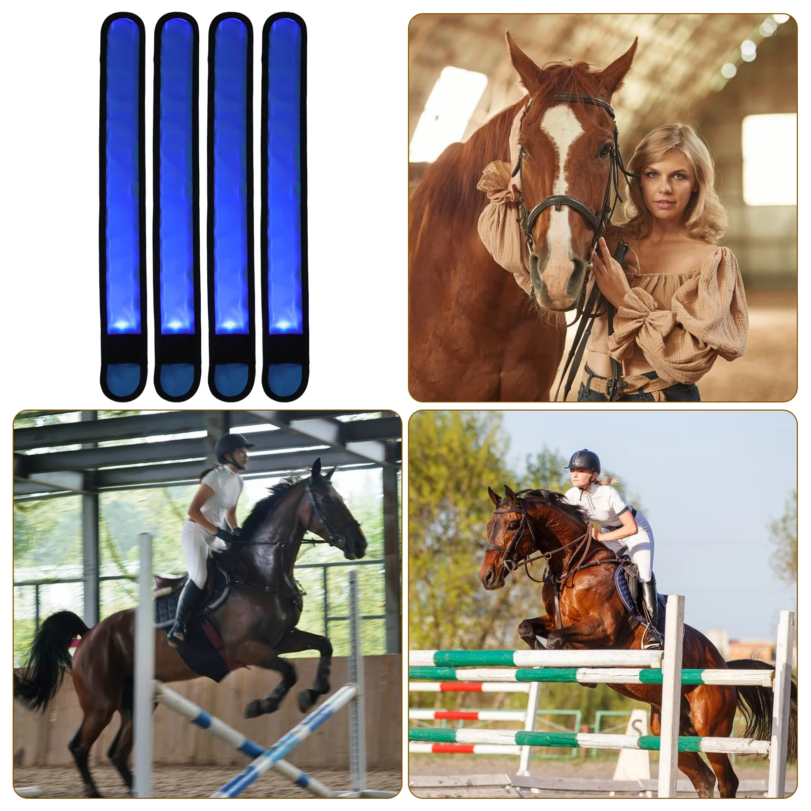 4 個 LED 馬脚ラップストラップ耐久性のある調節可能な夜間乗馬アクセサリー高視認性乗馬用品