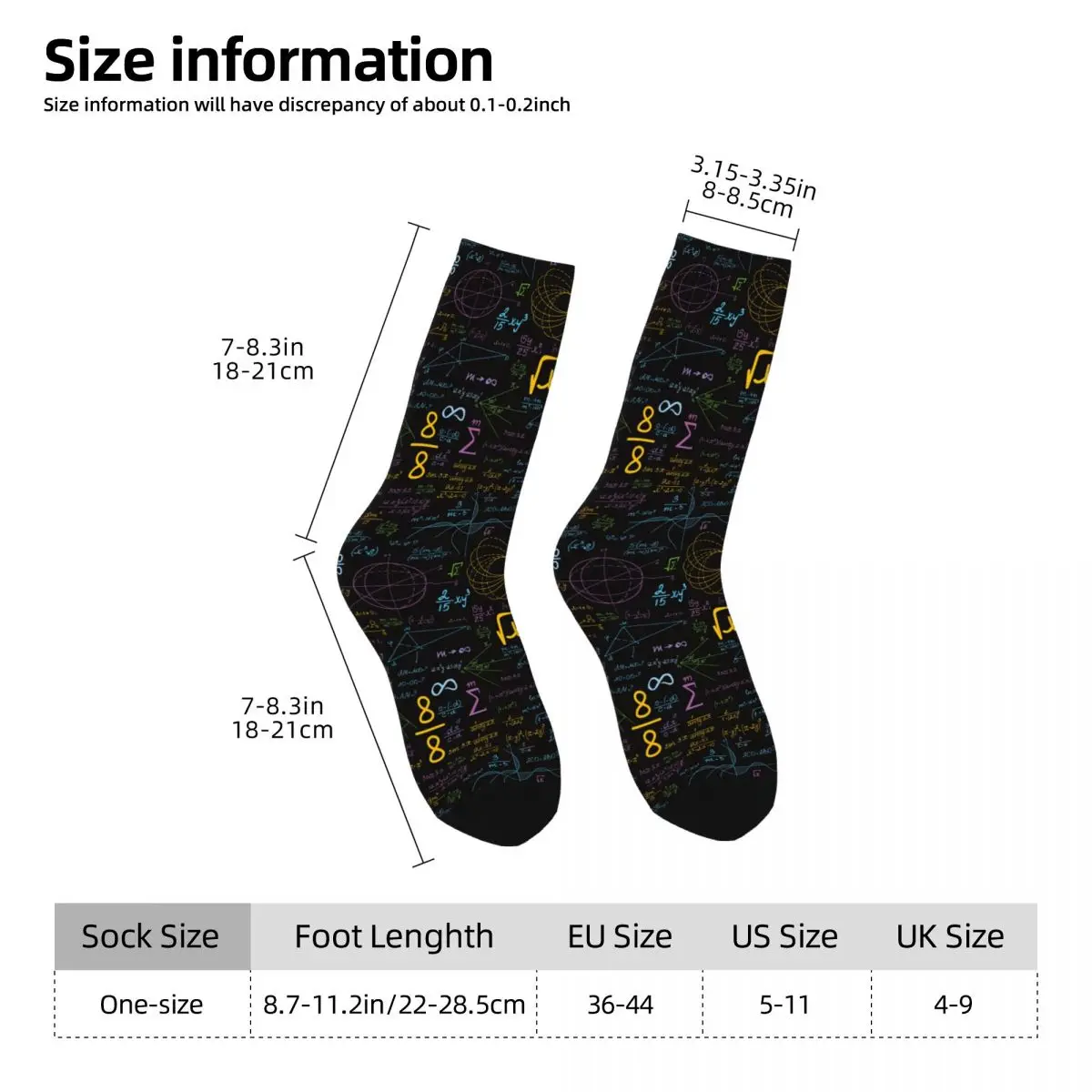 Funny Crazy Sock for Men Formulas And Calculations Hip Hop Harajuku Math Happy Pattern Printed Boys Crew Sock Novelty Gift