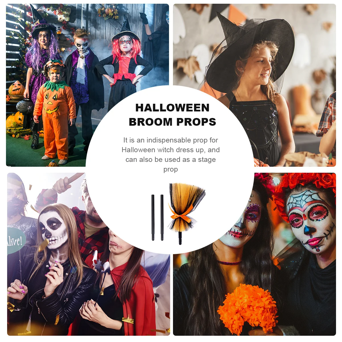 

1pc Broom Prop Halloween Party Decor Witch Broom For Costume Role Play Durable Halloween Performance Prop Besom