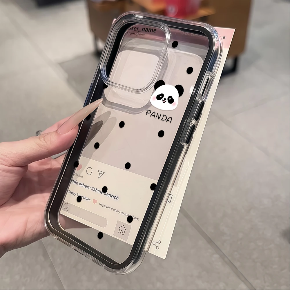 Niedliche Panda- & Polka-Dot-Handyhülle für iPhone 16 14 15 Plus 13 14 15 17 16 12 11 Pro Max Air XS XR Transparente Weiche Hülle – Detail 3