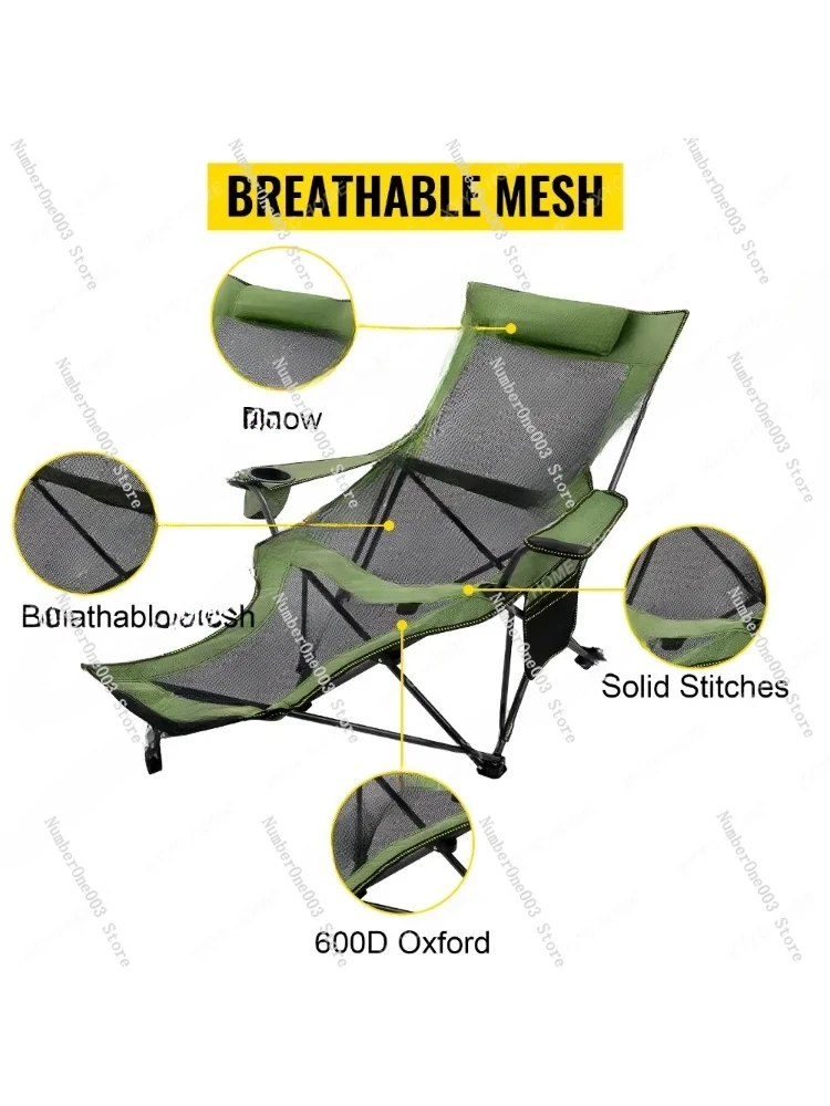 Outdoor Folding Chair Beach  Portable Summer Breathable Mesh Camping Picnic  Fishing with Cup Storage Bag