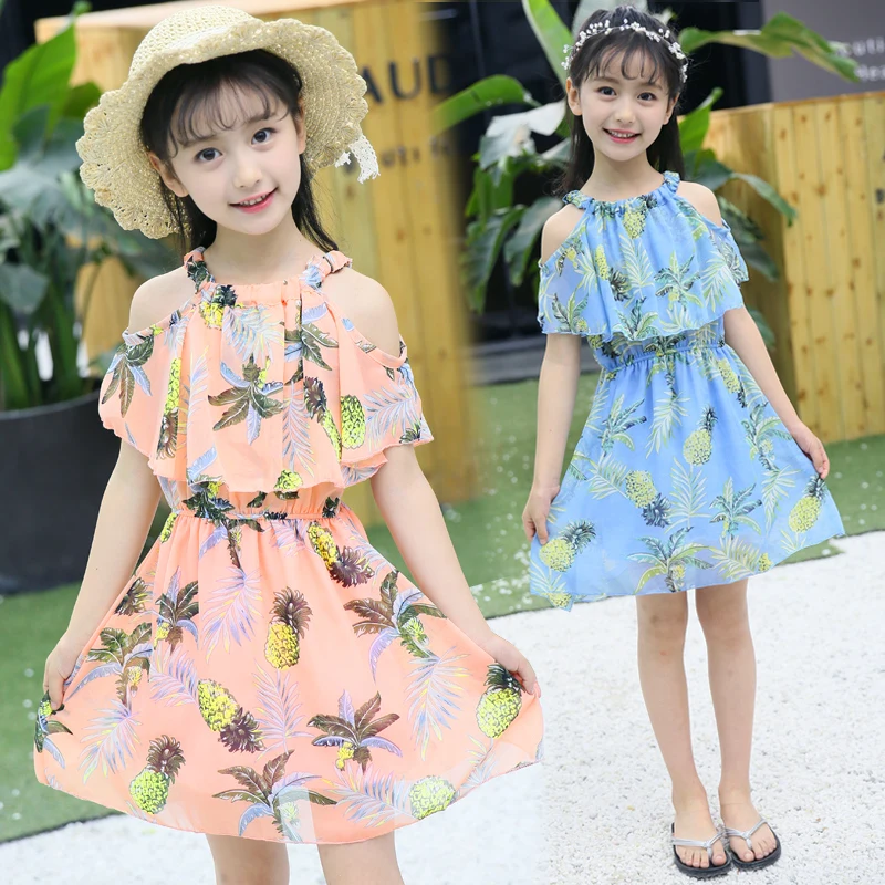 2025 New Girls Summer Dress Fashionable Temperament Floral Print Sleeveless Chiffon Cake Dress for Kids Women's