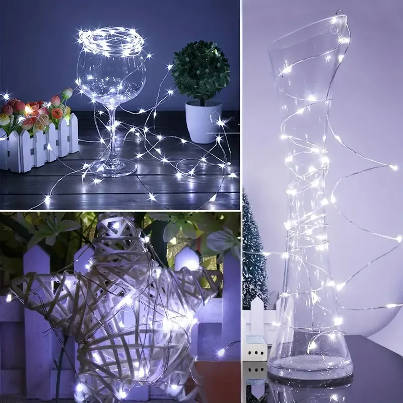 10 pçs led luz de fadas alimentado por bateria luzes da corda à prova dwaterproof água fio prata lua luz para diy festa casamento quarto bolo decoar