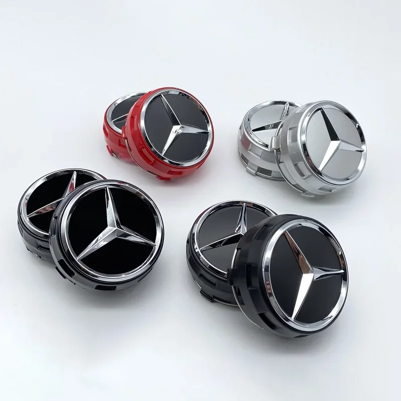 New 4Pcs 75mm Black Red Raised Car Styling Wheel Center Cap Hub Covers Badge Car Accessories For Mercedes Benz AMG