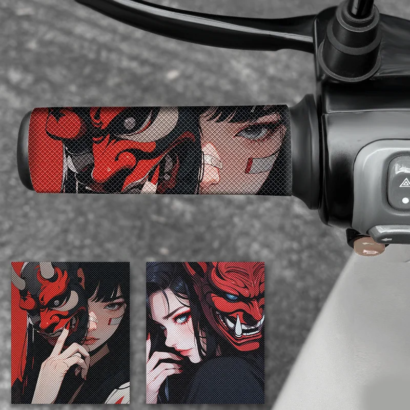 2PCS JDM Mask Motorcycle Grip Stickers Waterproof Anti-slip Self-adhesive for Motorbike Electric Scooter Bike Vinyl Decals