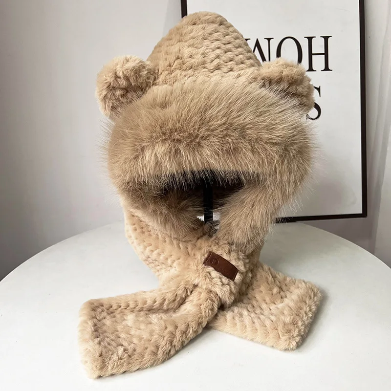 Plush hat fall and winter scarf hat two-in-one warm ear protection hat thickened plush cap cold protective ear headgear cap