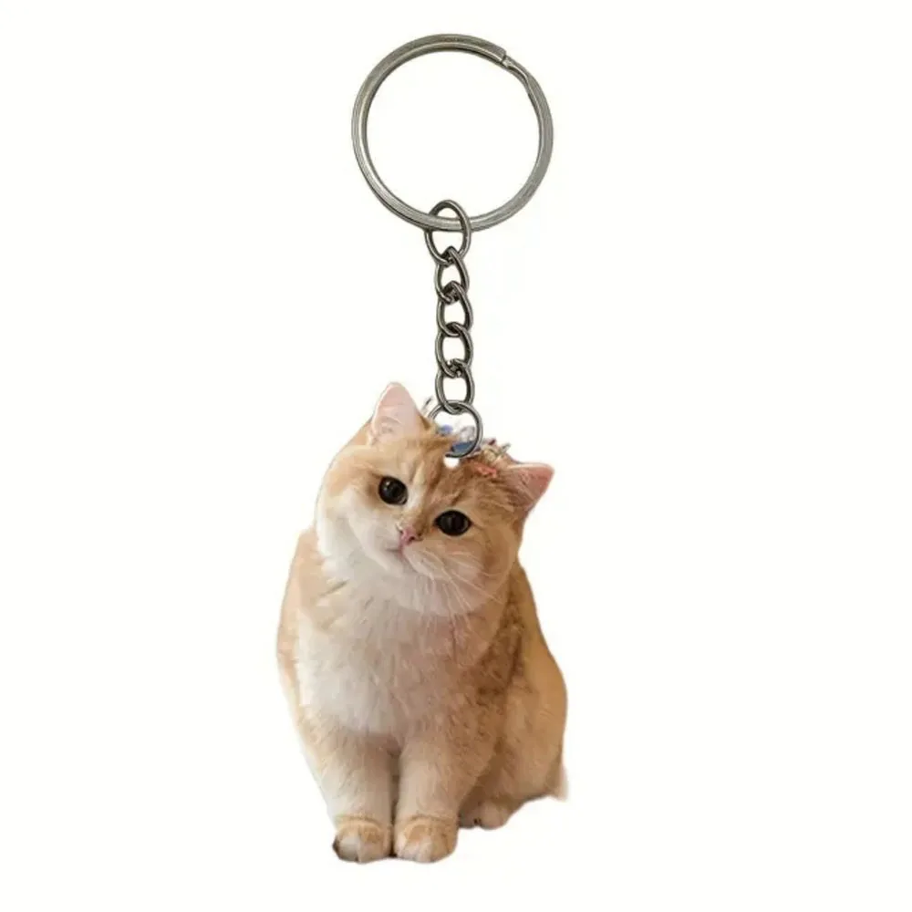 Women Cute Acrylic Cat Key Chains Lovely Black White Cat Pendant Children Funny Keychains Girls Schoolbag Ornament Jewelry