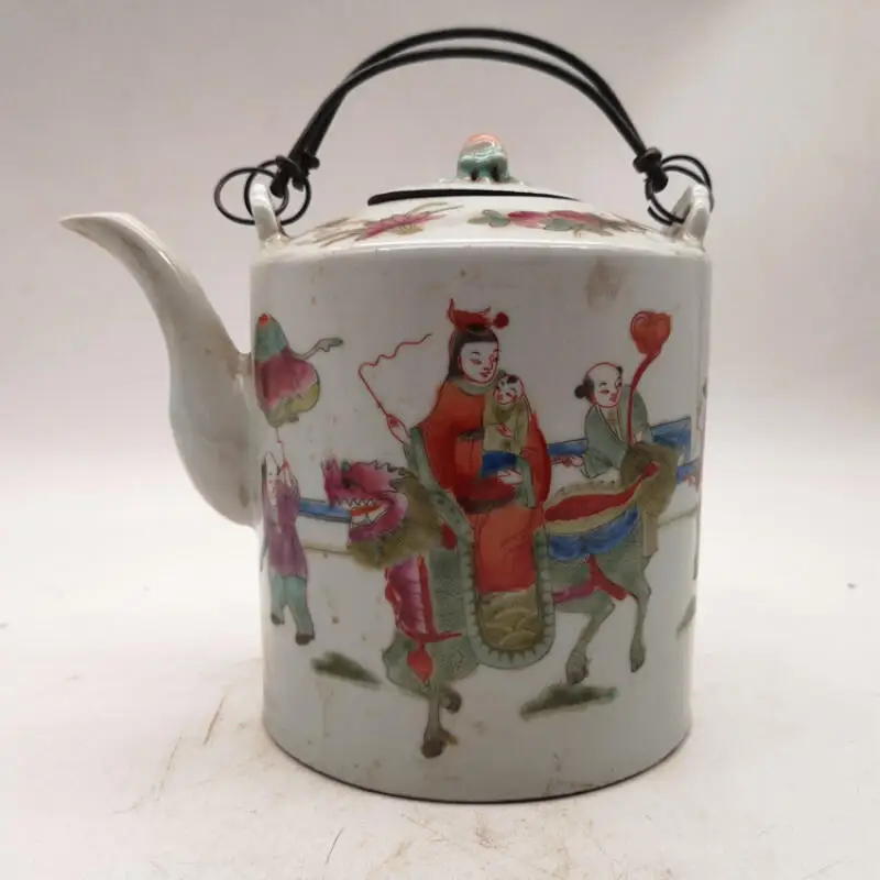 Chinese Qing Guangxu Famille rose porcelain Kirin Pattern Teapot Antique ceramics Folk Art Collection handicraft