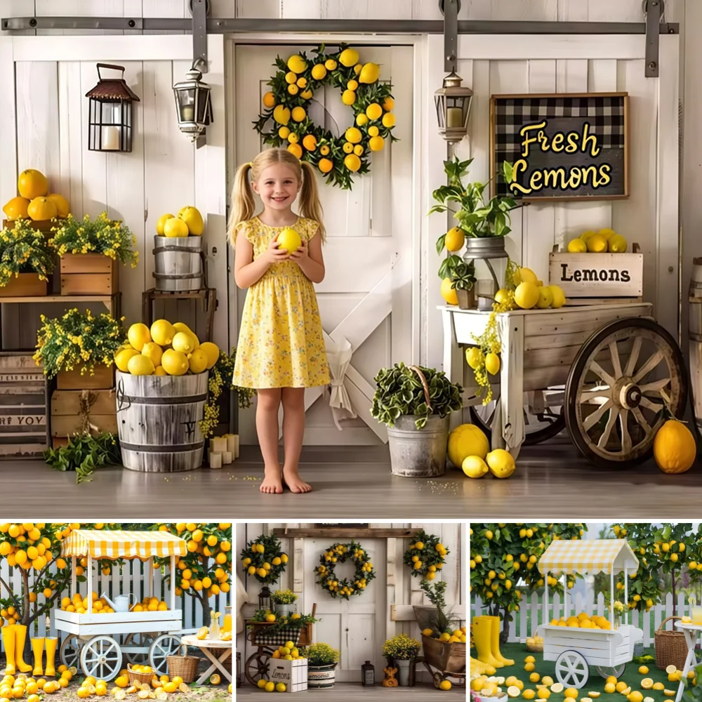 

Spring Lemon Tree Wreath Photography Background Lemon Farm Newborn Birthday Kids Family Portrait Backdrop Photo Studio Props