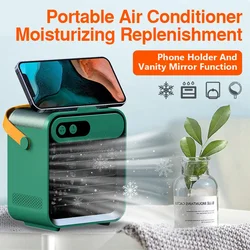 Air Cooler Portable Electric Fan Mini USB Rechargeable Desktop Phone Holder Outdoor Camping With Mirror Air Conditioner Fan