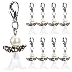 30 Pcs White Glass Pearl Pendant Key Chain Angel Wing Decorations Party Favors Wedding Accessories Jewelry Key Ring Baby Shower