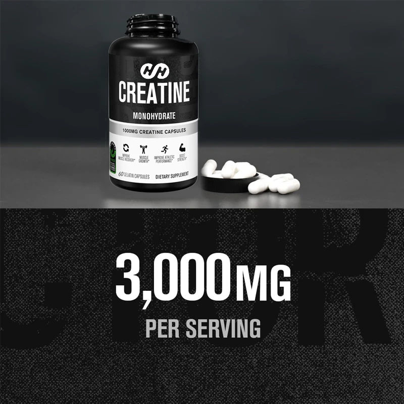 Capsules de créatine monohydrate 1000 mg - Complément de créatine favorisant la croissance musculaire, 60 capsules, 30 portions, capsules végétariennes