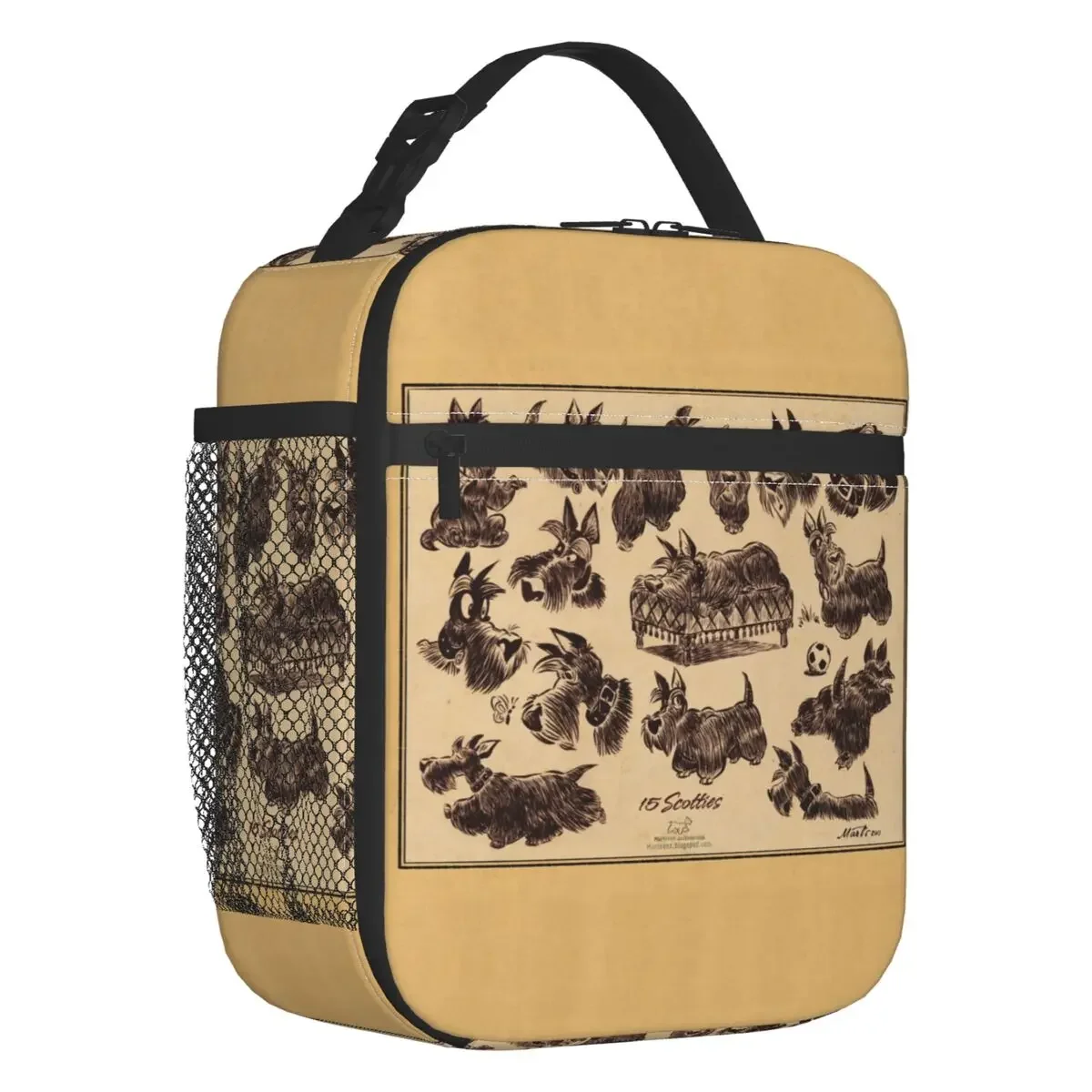 Vintage Scottie Dog Portable Lunch Boxes Multifunction Scottish Terrier Thermal Cooler Food Insulated Lunch Bag Kids School