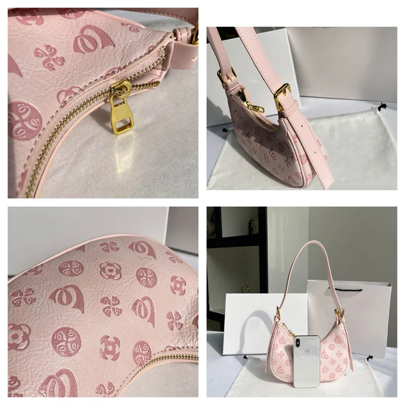 Sweet Girls Printed Pattern PU Leather Shoulder Hobo Bag Fashion Pink Underarm Bag Female Small Purse Armpit Handbags Sac A Main