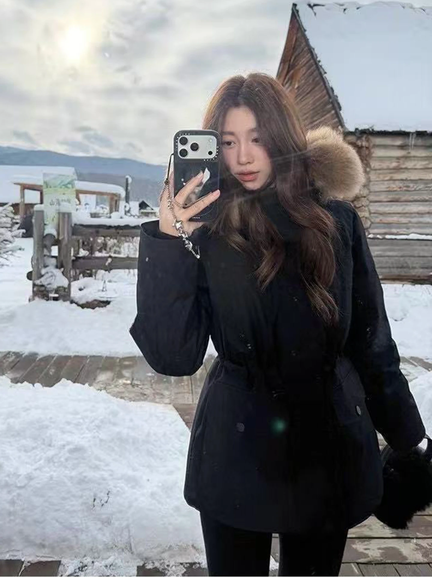 

Bla Hooded Fur Collar down Cotton Jaet Women's 2025 Winter New Sle High-End Feelings Mid-Length Waist-Cinching Pilot Coat