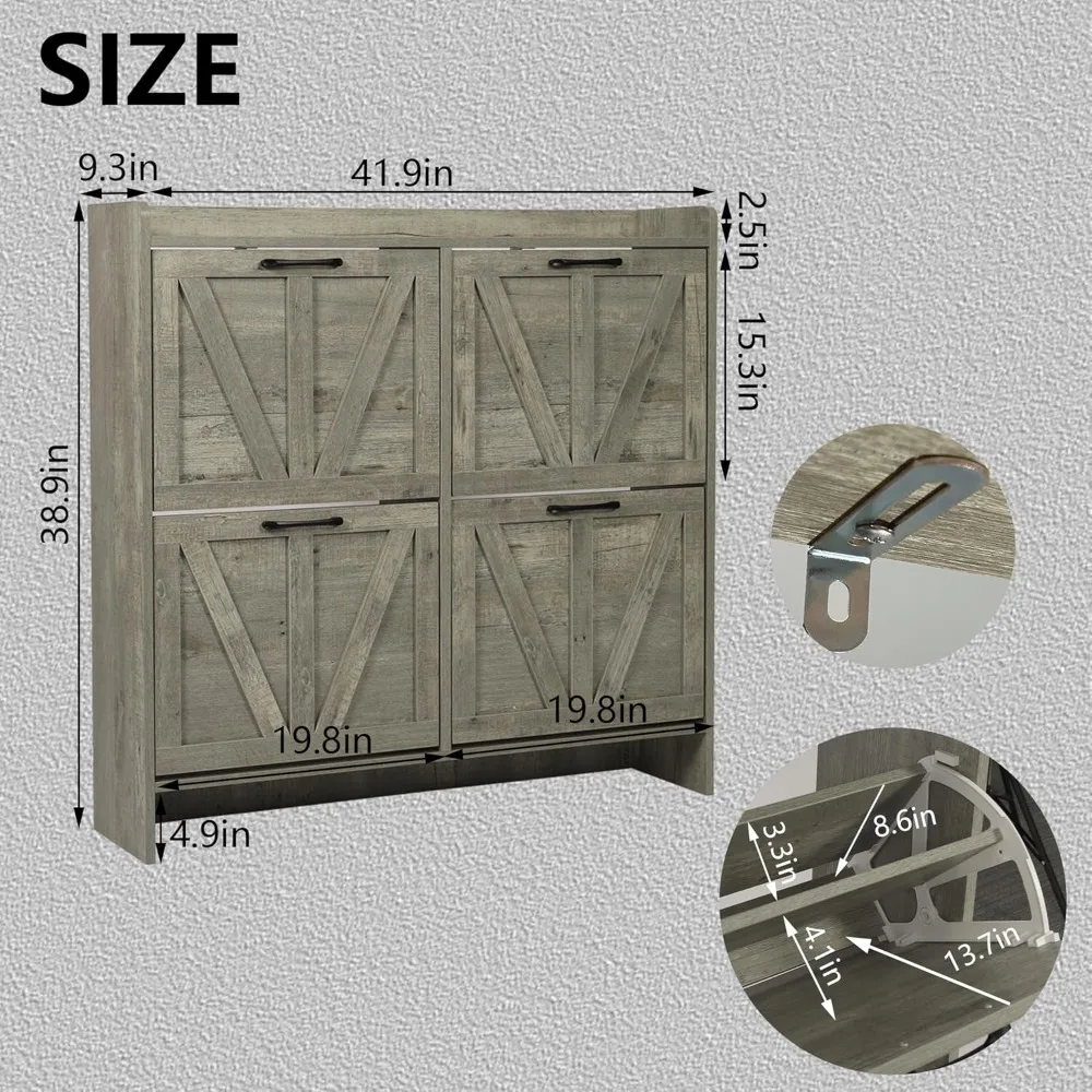 خزانة أحذية مع 4 أدراج قابلة للطي، خزانة أحذية مخفية مستقلة مع خزانة تخزين مفتوحة #3