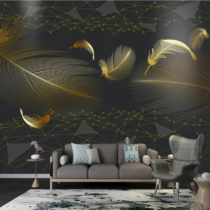 

Custom Any Size 3D Modern Geometry Light Luxury Golden Feather Retro Background Wall Papel De Parede Home Décor Tapety 3D Fresco