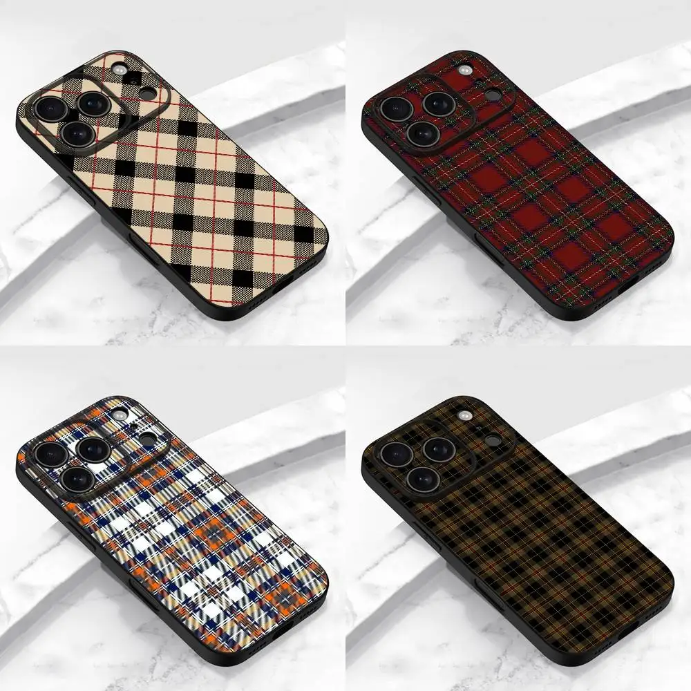 

Scottish Plaid Fabric Phone Case For iPhone 17,16,15,14,13,12,11,Pro,Max,Plus,E,Air,Mini Protective Black Cover