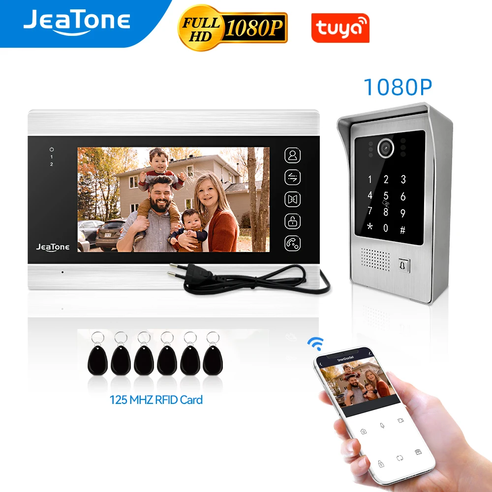 JeaTone WiFi Interphone Vidéo 1080P Sonnette Vidéo Tuya, Clavier de Code pour la Maison avec carte RFID, Détection de Mouvement et Caméra à Vision Nocturne