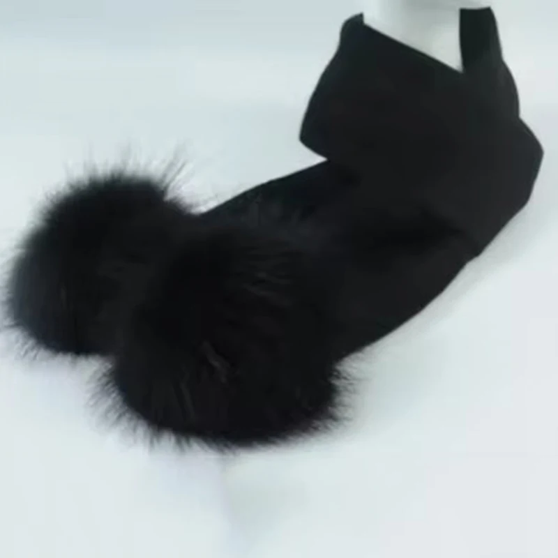 Jaxmonoy الاطفال وشاح محبوك مع الراكون الطبيعي كرة فرو الفتيات والفتيان شتاء دافئ الكشمير مزيج الأوشحة الطفل وشاح ناعم #5