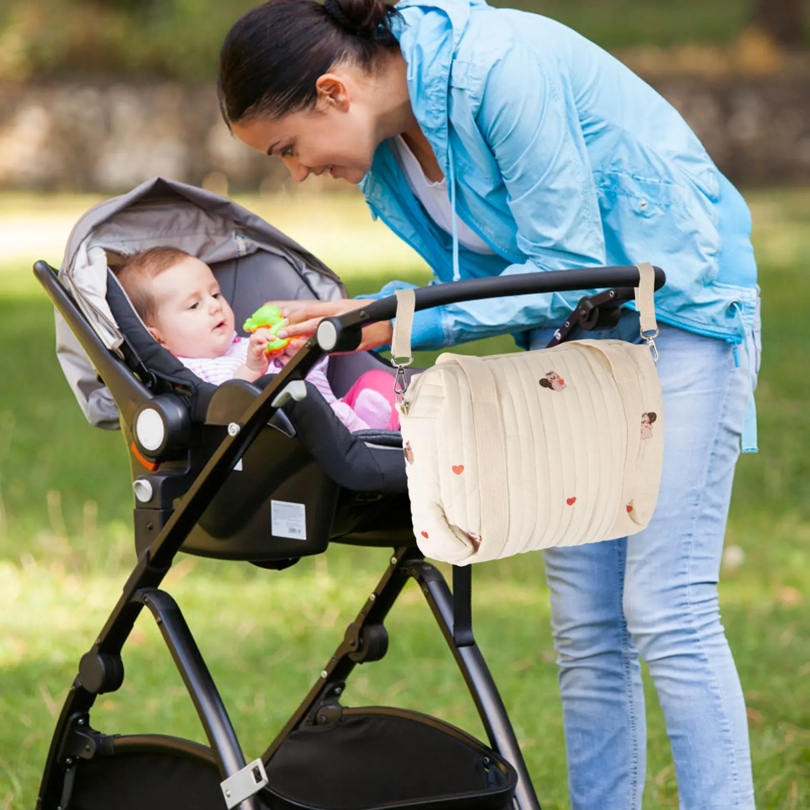 

Mummy Bag Travel Diaper Tote Portable Baby Stroller Bags Compact Storage Cotton Material Durability Mommy Handbag