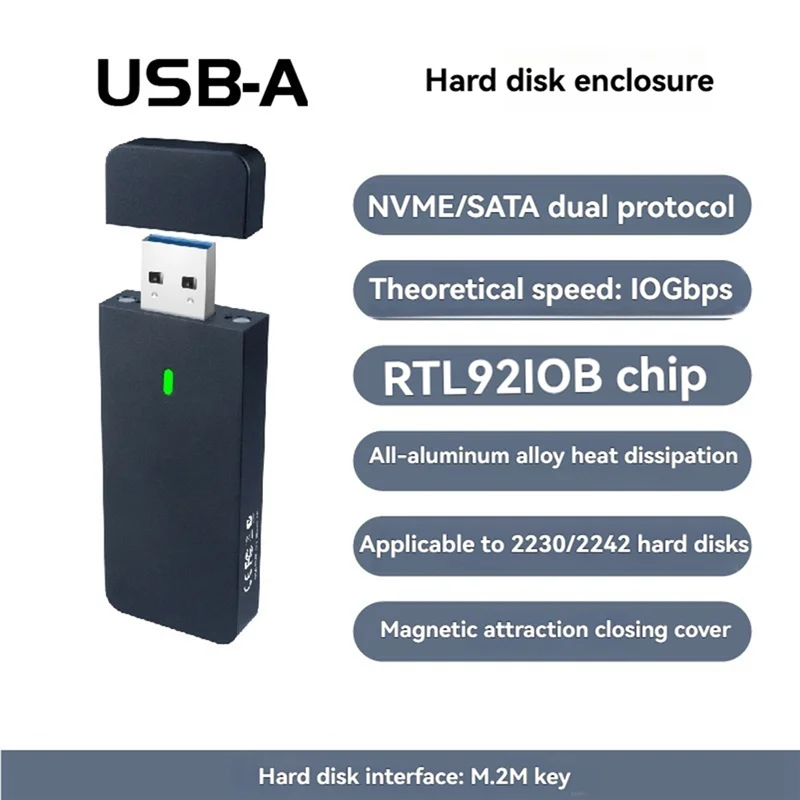 

10Gbps USB3.2 Gen2 USB-A Adapter M. 2 NVME/SATA 2230 2242 SSD Enclosure External M. 2 Case For M2 2230 2242 SSD
