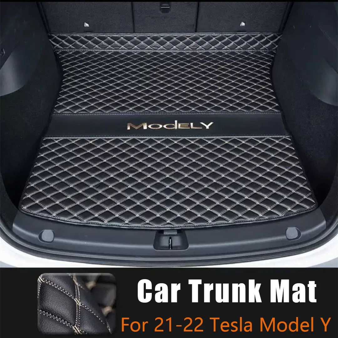 Car Rear Cargo Mat for Tesla Model Y 2021 2022 Waterproof Stain Resistant Leather Trunk Liner Tray Auto Organizer Accessories